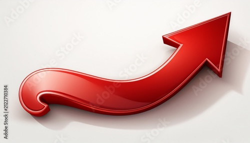 thick red arrow curving to the right isolated on white background generative ai