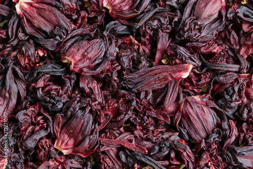 Close Up Macro Shot of Dried Hibiscus Roselle Flower Petals Background