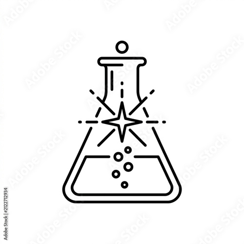 Laboratory flask with electrical spark experiment. Scientific glassware generating static discharge for research and testing.