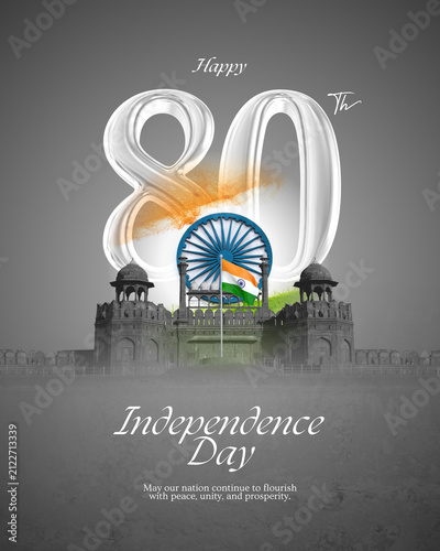 Fotografie 80th india independence day poster with red fort landmark independence landmark