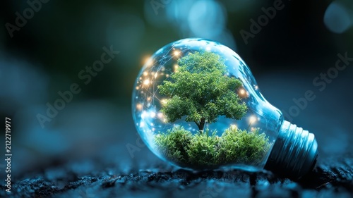 Glowing Light Bulb in Green Grass and Sky Representing Global Earth, Nature, Ecology, Innovation and Sustainable World Concepts 3D Illustration