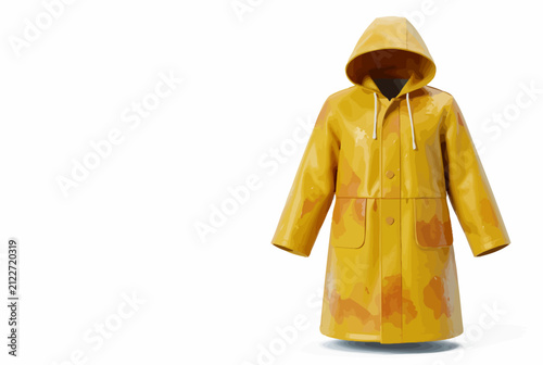 Yellow Hooded Raincoat Isolated Product.