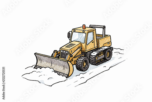 Yellow Plow Truck Clearing Winter Road.