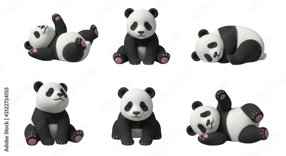 Obraz premium adorable panda bears in various poses isolated on white background educational or childrens materials