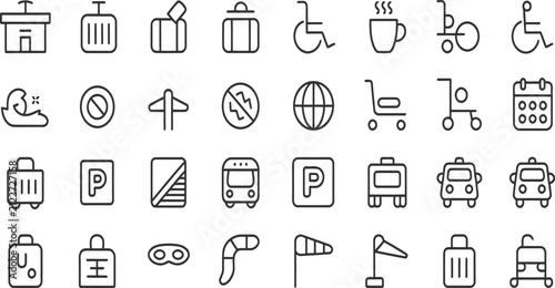 Travel and Public Services Outline Icon Set