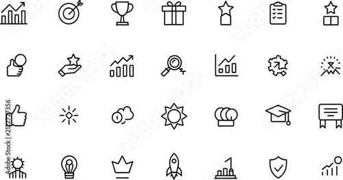 Business Success and Growth Outline Icon Set