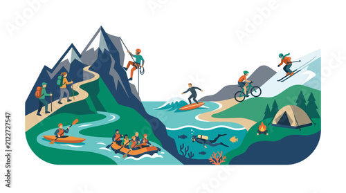 People enjoying many outdoor adventure activities