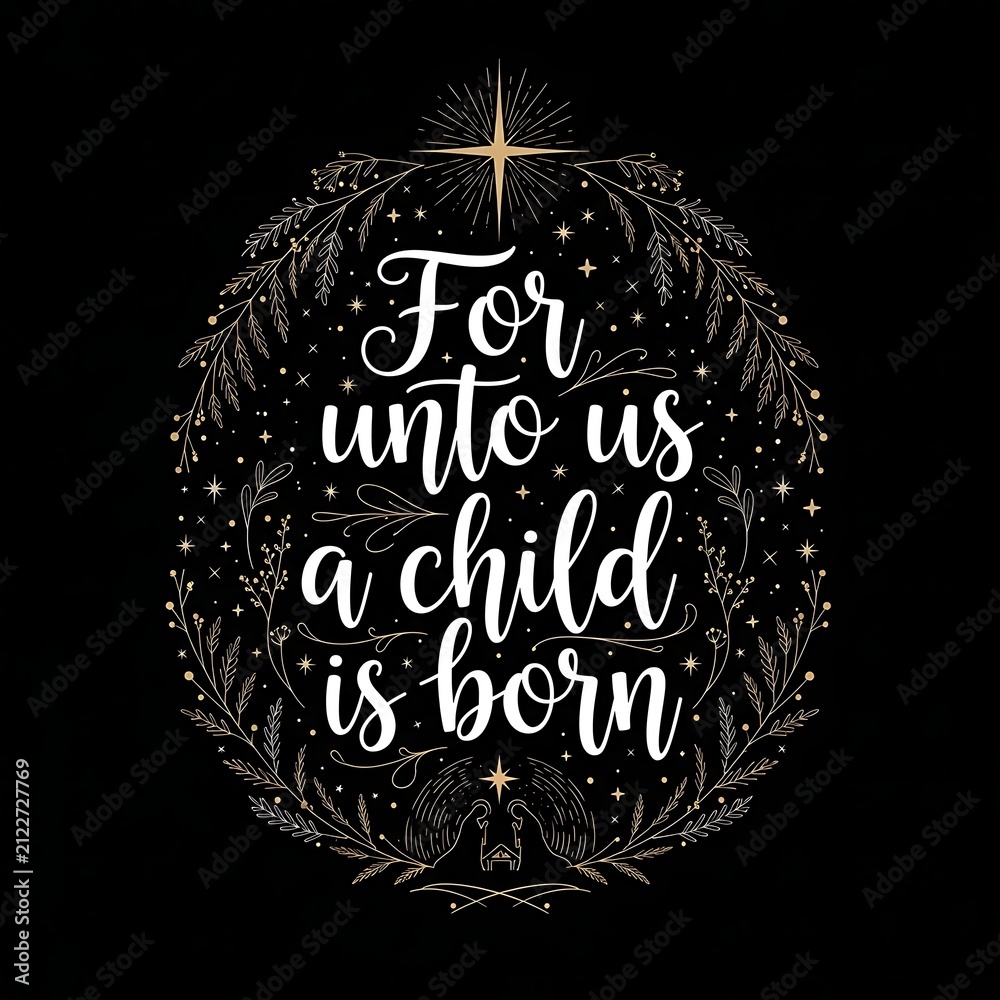 Fototapeta premium Christmas ornament with nativity quote in gold.