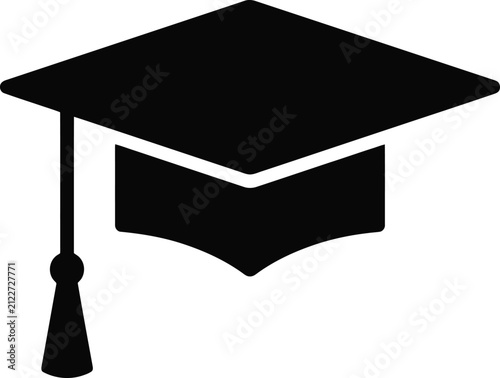 Classic black graduation cap with tassel symbolizing academic achievement and educational success vector graphic icon