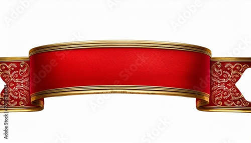 textured red banner with ornate gold frame ribbon golden isolated on a white background