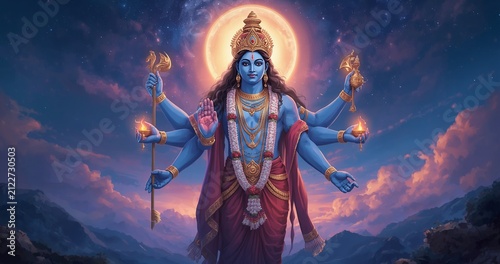 Lord Shiva, or Ishvara, is one of the three supreme deities of the Trimurti in Hinduism. He is the god of destruction of evil, rebirth, and yogic practice. His consort is Goddess Uma Devi, and his son
