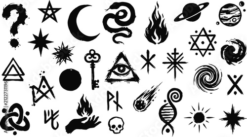 Canvastavla Collection of hand drawn mystical and esoteric symbols including stars planets f