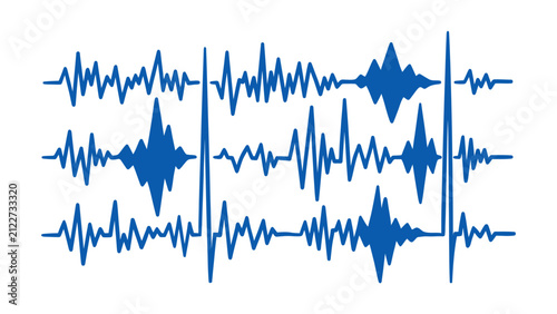 Obraz na plátne Blue audio sound wave vector set with fluctuating frequency lines and signal pul