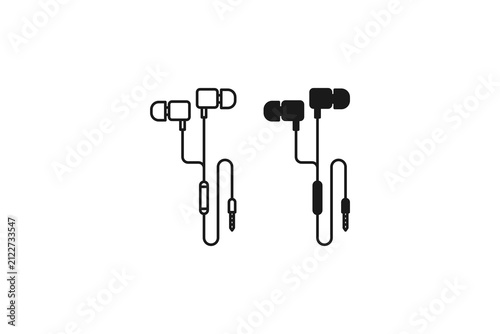 Wired Earphones Icon Set In-Ear Headphones Line and Glyph Style Audio Symbol