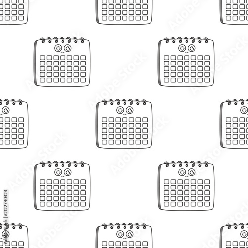 cute calendar kawaii outline seamless pattern