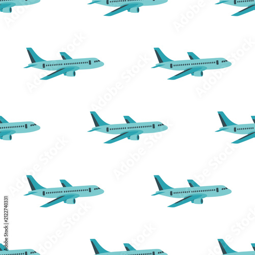 teal passenger airplane seamless pattern