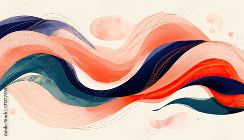 Abstract Swirling Waves of Coral Blue and Orange Hues.