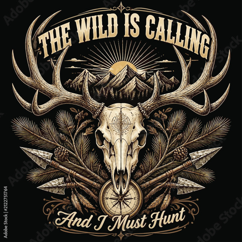 Wild Trails, Fierce Hunts, Endless Adventures Beyond the Mountains, Typography Vector T-shirt Design