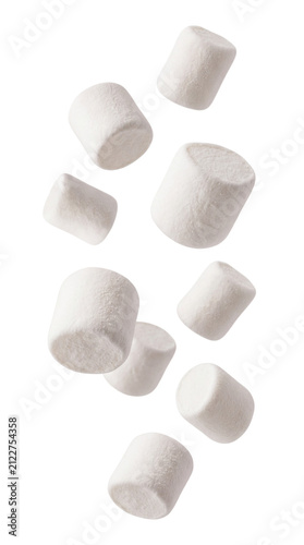 Floating marshmallows in air isolated on transparent background