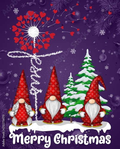 Merry Christmas Gnomes Jesus Heart Dandelion Flower.