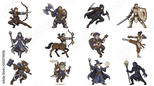 Diverse fantasy races and character classes
