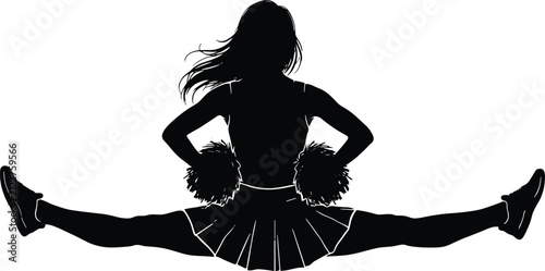 Foto Cheerleader in split performing with pom poms during a game isolated on white ba