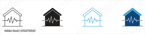 Earthquake Icon Set, Representing Seismic Activity, Ground Motion, Natural Disaster, Earthquake Detection, and Emergency Safety, Vector Illustration