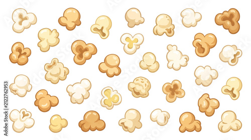 Set of cute cartoon popcorn kernels illustrations isolated on white background for snack and cinema design