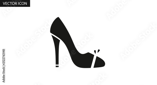 Elegant Black High Heel Shoe Icon with Bow Accent