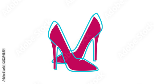 Hand-drawn illustration of elegant magenta high heels with teal outlines on a white background