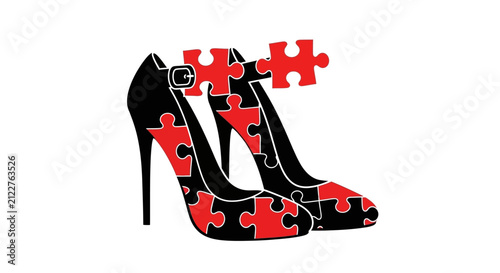 High Heel Shoes Made of Puzzle Pieces - Fashion and Style Concept