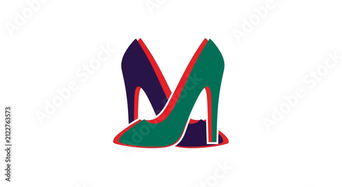 Modern M Letter Logo with High Heel Shoes, Elegant Fashion Symbol, Vector Art