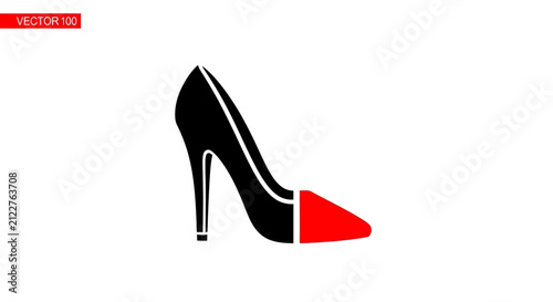 Sleek Black High Heel Shoe with Red Toe - Vector Icon