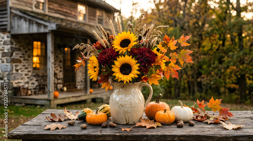 Rustic autumnal floral arrangement for a festive halloween home decoration