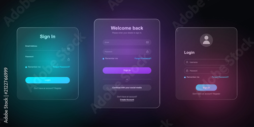 Foto Glassmorphism login and sign in form ui templates with dark neon aesthetic