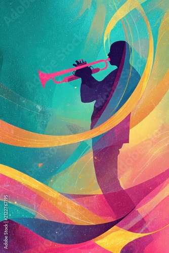 Vibrant Abstract Jazz Trumpet Player with Colorful Motion