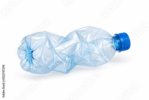 Crushed Empty Plastic Water Bottle Isolated on White Background
