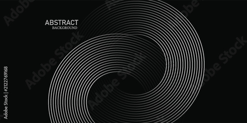 3D silver lines techno abstract background on dark space with glowing circles effect decoration. Modern graphic design element stripes style concept for web, flyer, card, or brochure cover