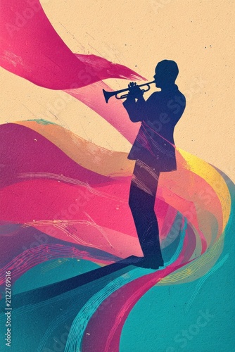 Vibrant Abstract Jazz Trumpet Player with Colorful Motion