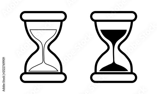 Minimalist hourglass icon set, black and white sand clock vector illustrations, time management symbols for business and productivity apps