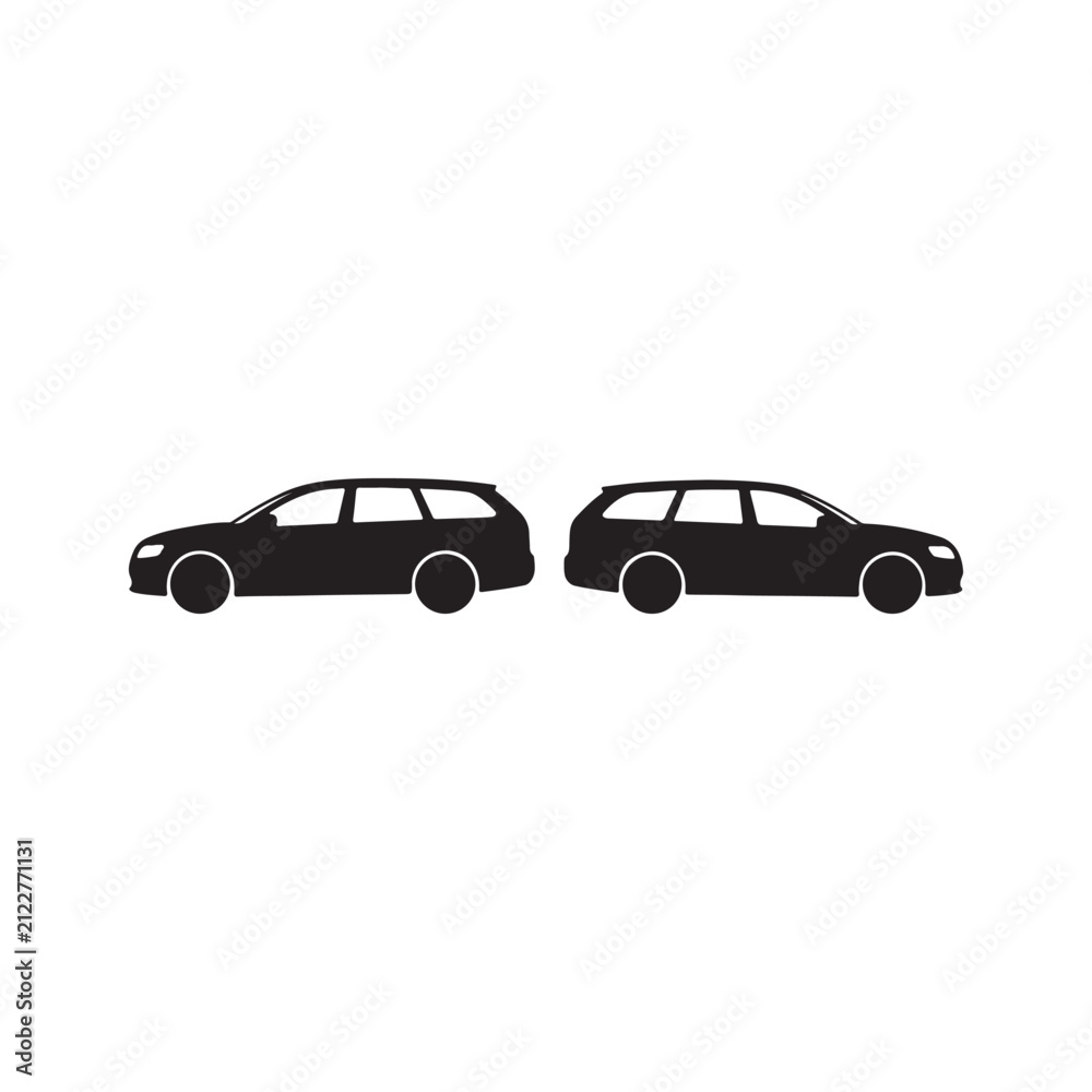 Fototapeta premium Modern Station Wagon Black Silhouette Vector Set Side View Family Car Icons