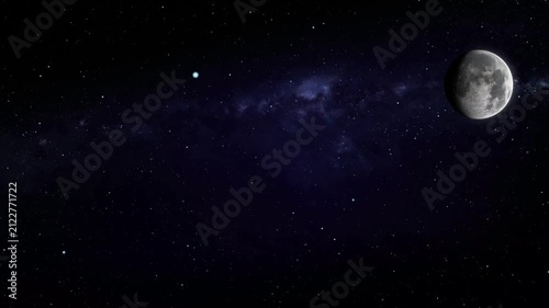 Moon shines brightly against the vast dark expanse of the deep night sky.