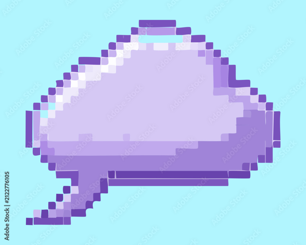 Fototapeta premium cloud shaped purple speech bubble icon for digital chat messaging app user interface design elements retro video game graphical asset