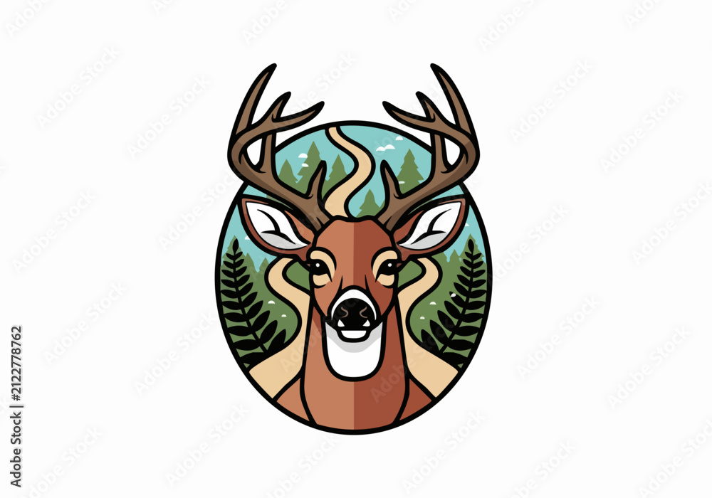 Fototapeta premium Smiling Deer with Forest Background Illustration
