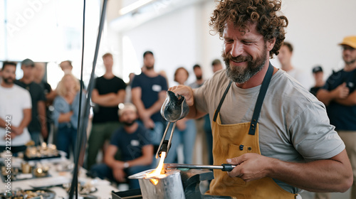 Silversmith pouring molten silver into c 2