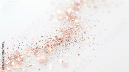 Rose gold glitter background. Sparkling pink dust texture on white surface.