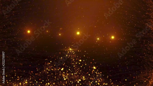 Abstract warm amber background with flowing light particles and glow, futuristic cosmic dust animation 4k