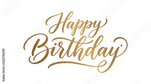 Happy Birthday gold calligraphy text. Elegant festive lettering for greeting cards.