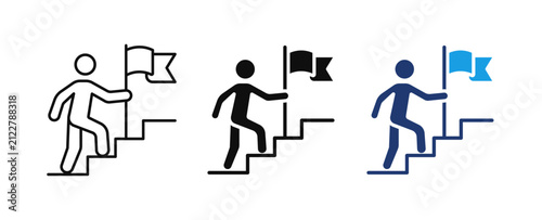 Konstfotografi Achievement Goal Success Line Icons Set, Business Target, Career Growth, Milesto
