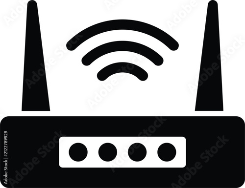 Fotografie Dual antenna ethernet network switch modem silhouette icon transmitting localize
